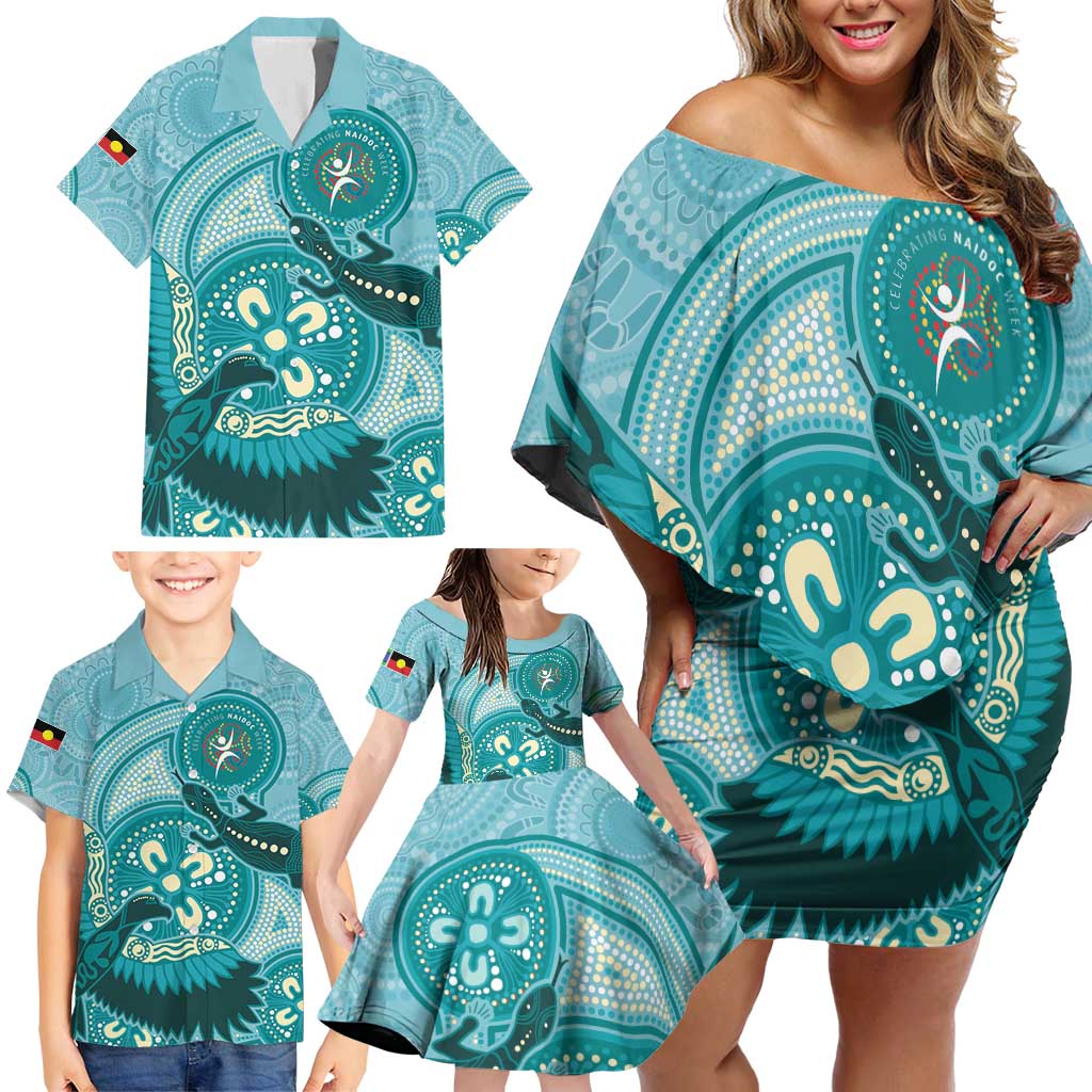 NAIDOC 2025 Strength Vision & Legacy Family Matching Off Shoulder Short Dress and Hawaiian Shirt Future Dreaming - Teal