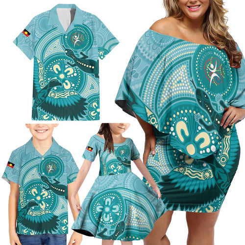 NAIDOC 2025 Strength Vision & Legacy Family Matching Off Shoulder Short Dress and Hawaiian Shirt Future Dreaming - Teal