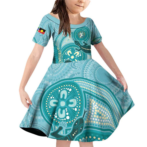 NAIDOC 2025 Strength Vision & Legacy Family Matching Off Shoulder Short Dress and Hawaiian Shirt Future Dreaming - Teal