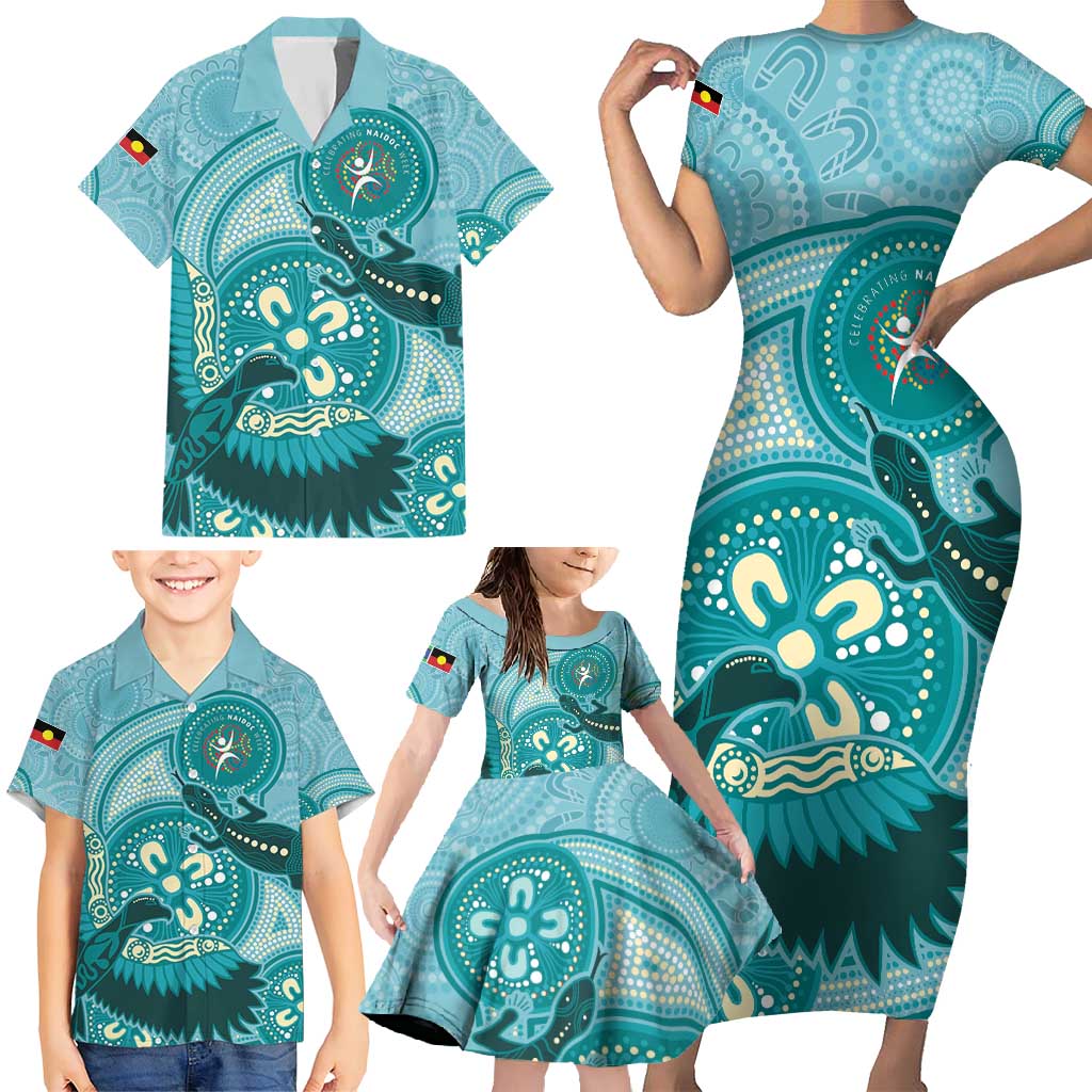 NAIDOC 2025 Strength Vision & Legacy Family Matching Short Sleeve Bodycon Dress and Hawaiian Shirt Future Dreaming - Teal