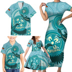 NAIDOC 2025 Strength Vision & Legacy Family Matching Short Sleeve Bodycon Dress and Hawaiian Shirt Future Dreaming - Teal