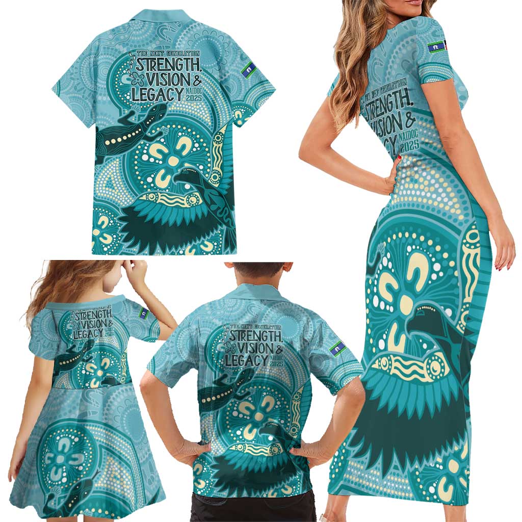 NAIDOC 2025 Strength Vision & Legacy Family Matching Short Sleeve Bodycon Dress and Hawaiian Shirt Future Dreaming - Teal