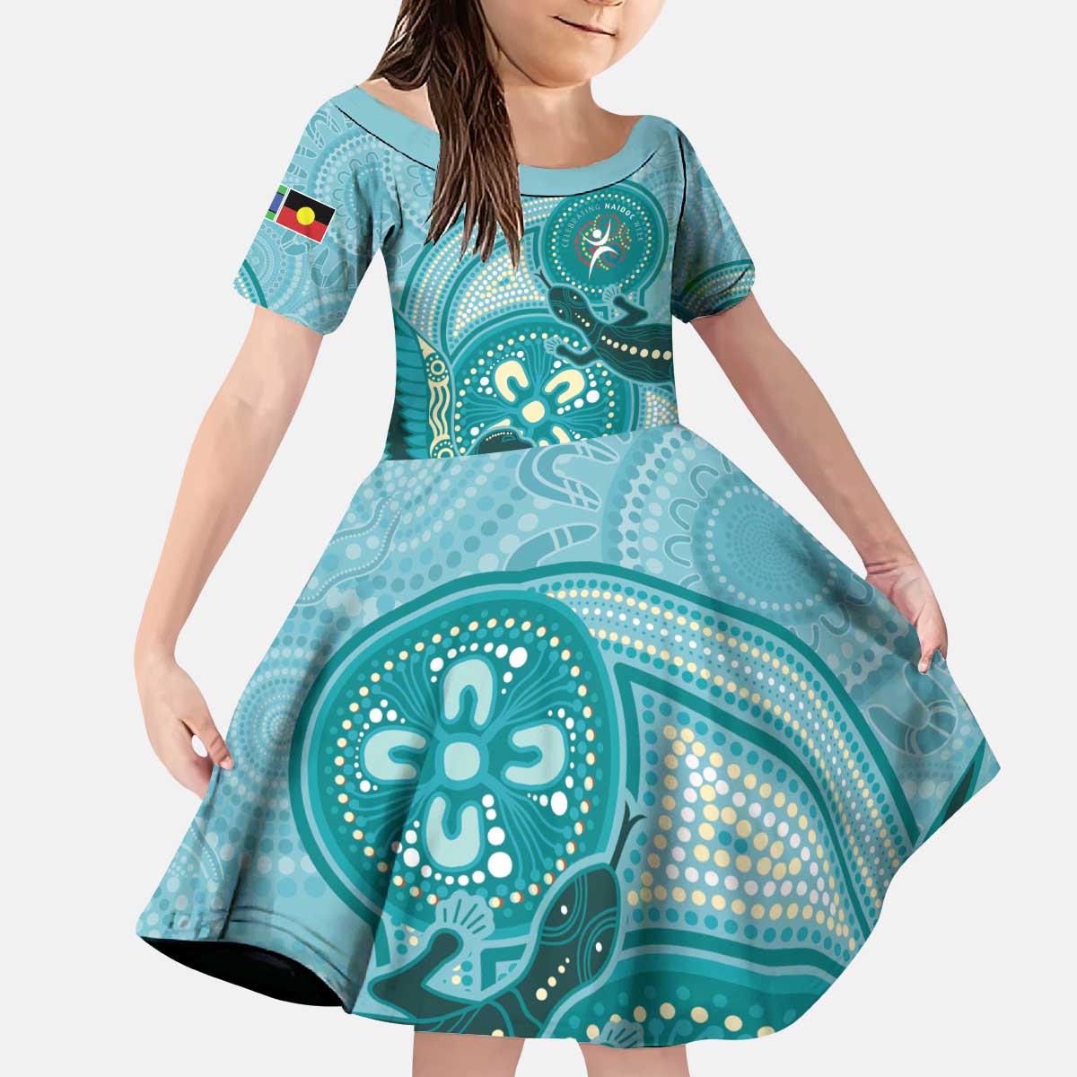 NAIDOC 2025 Strength Vision & Legacy Kid Short Sleeve Dress Future Dreaming - Teal