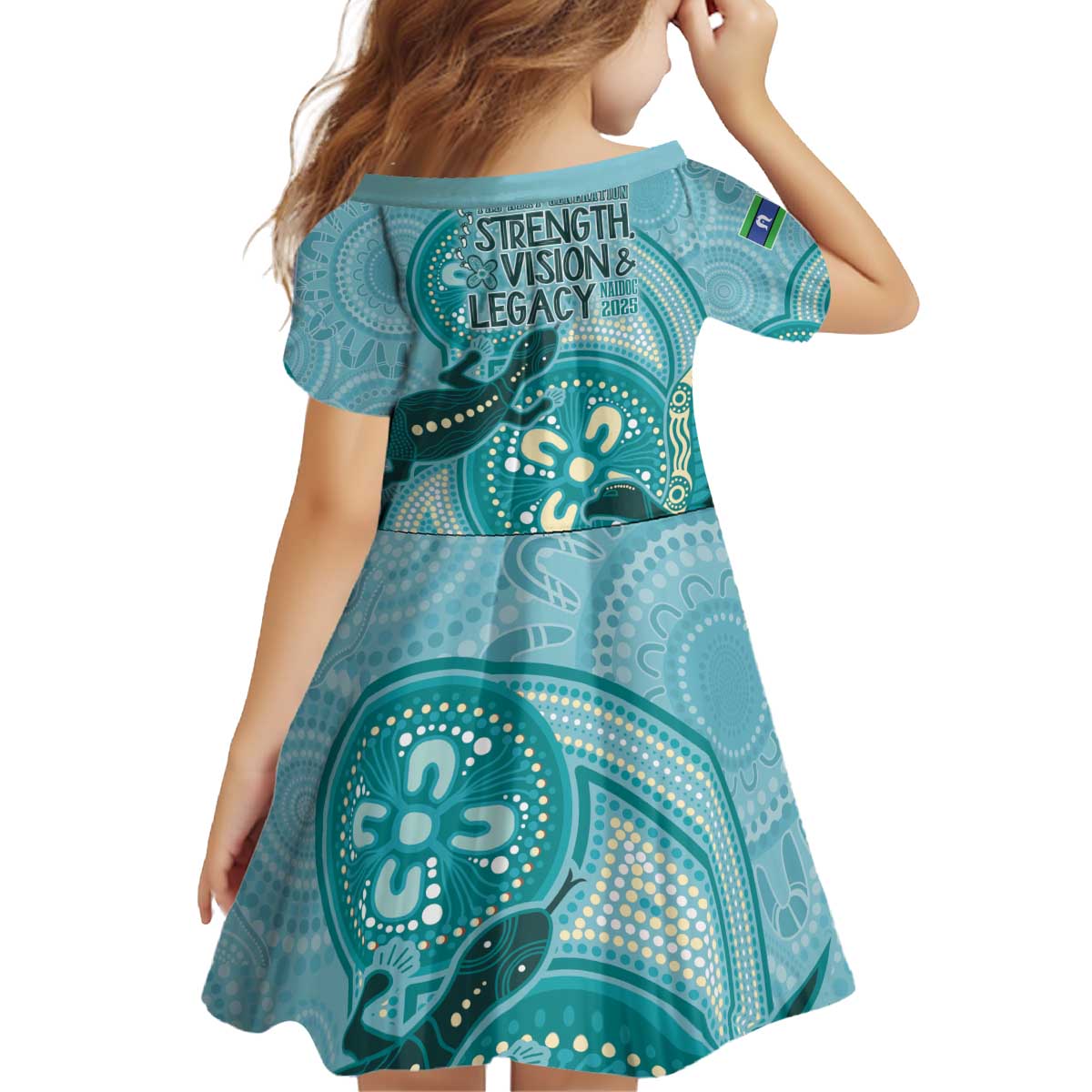 NAIDOC 2025 Strength Vision & Legacy Kid Short Sleeve Dress Future Dreaming - Teal