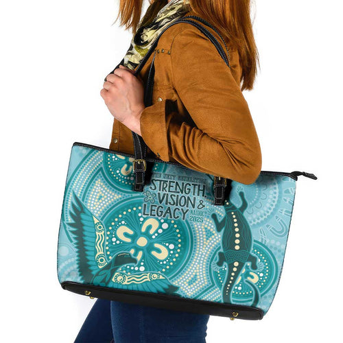 NAIDOC 2025 Strength Vision & Legacy Leather Tote Bag Future Dreaming - Teal