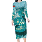 NAIDOC 2025 Strength Vision & Legacy Long Sleeve Bodycon Dress Future Dreaming - Teal