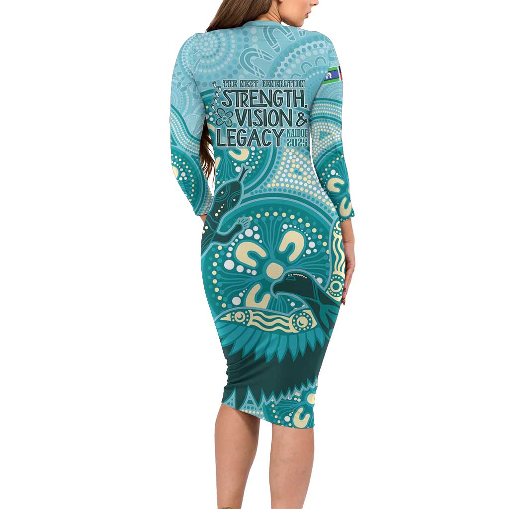 NAIDOC 2025 Strength Vision & Legacy Long Sleeve Bodycon Dress Future Dreaming - Teal