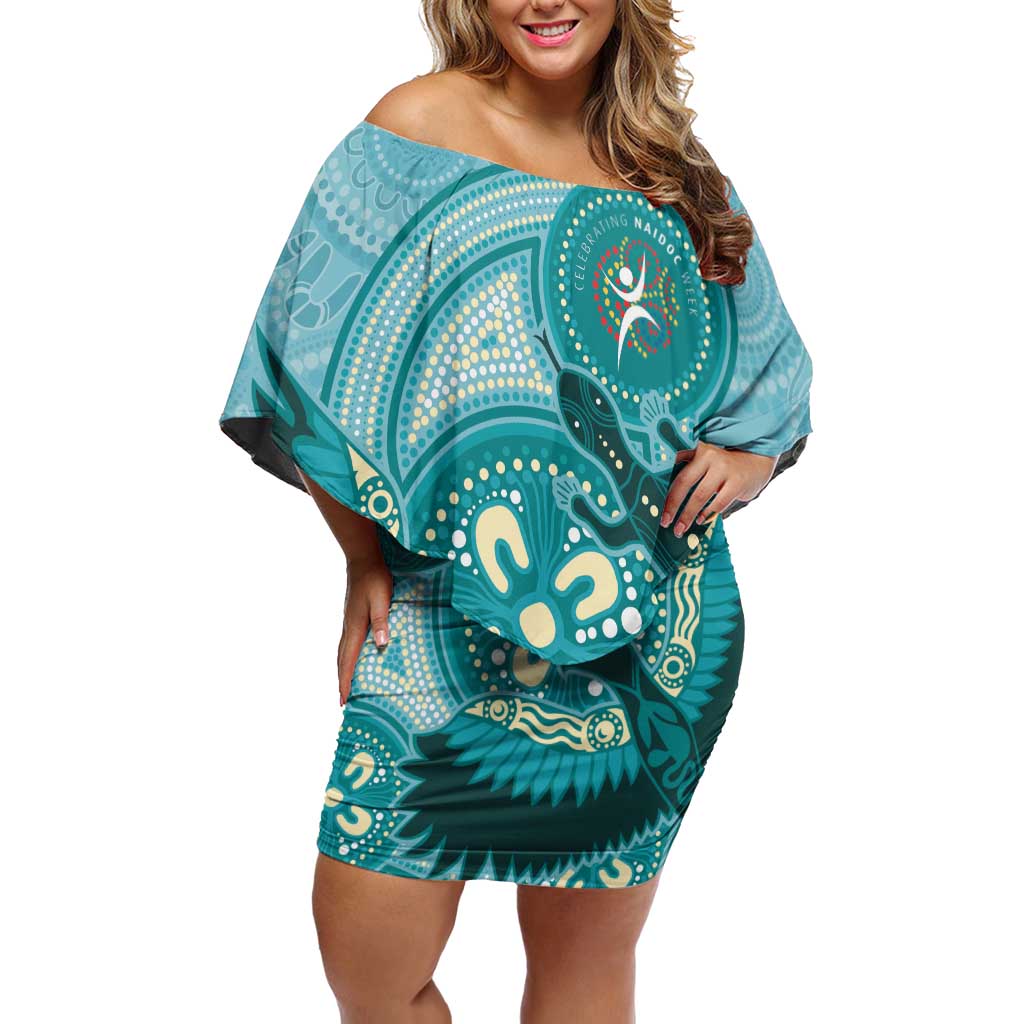 NAIDOC 2025 Strength Vision & Legacy Off Shoulder Short Dress Future Dreaming - Teal