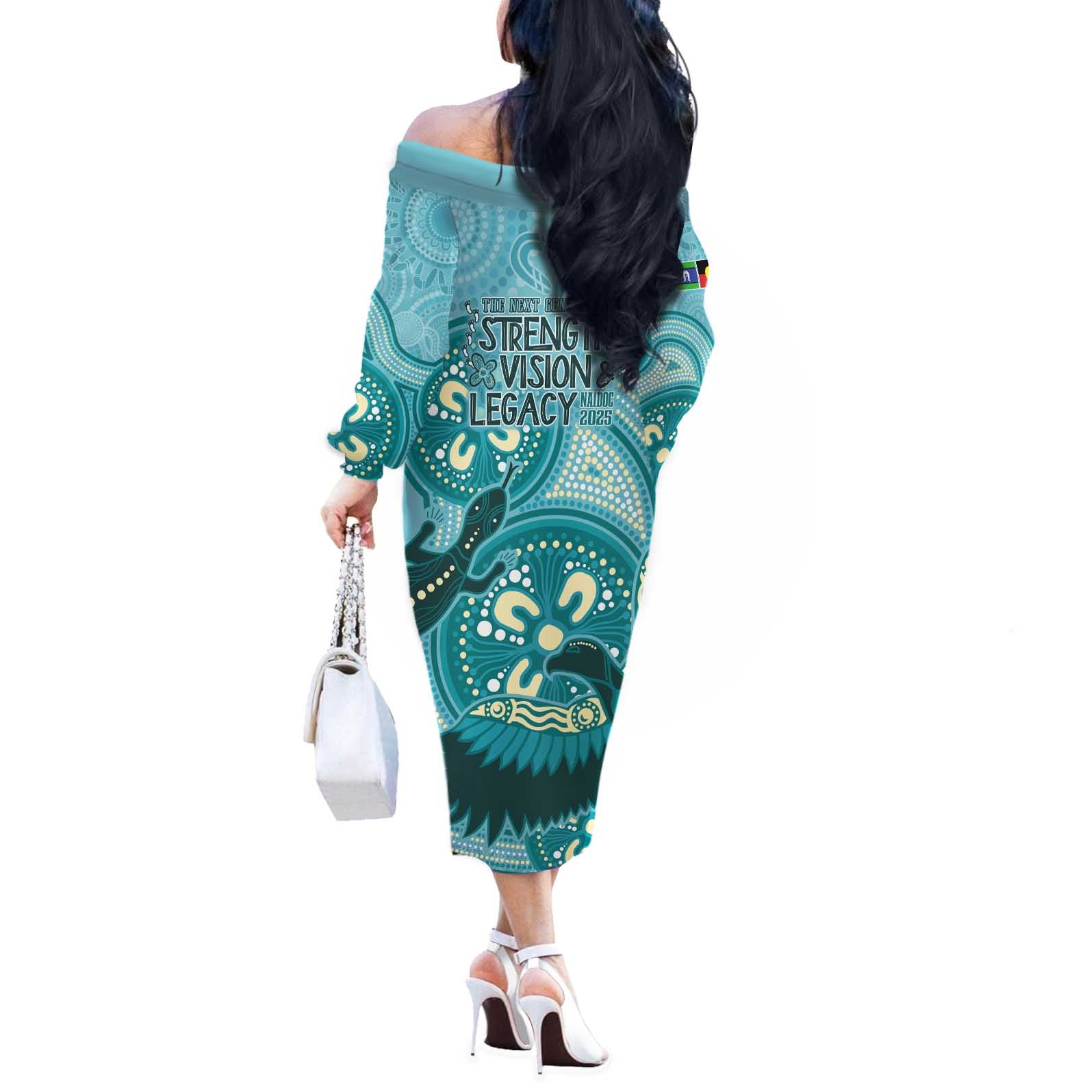 NAIDOC 2025 Strength Vision & Legacy Off The Shoulder Long Sleeve Dress Future Dreaming - Teal