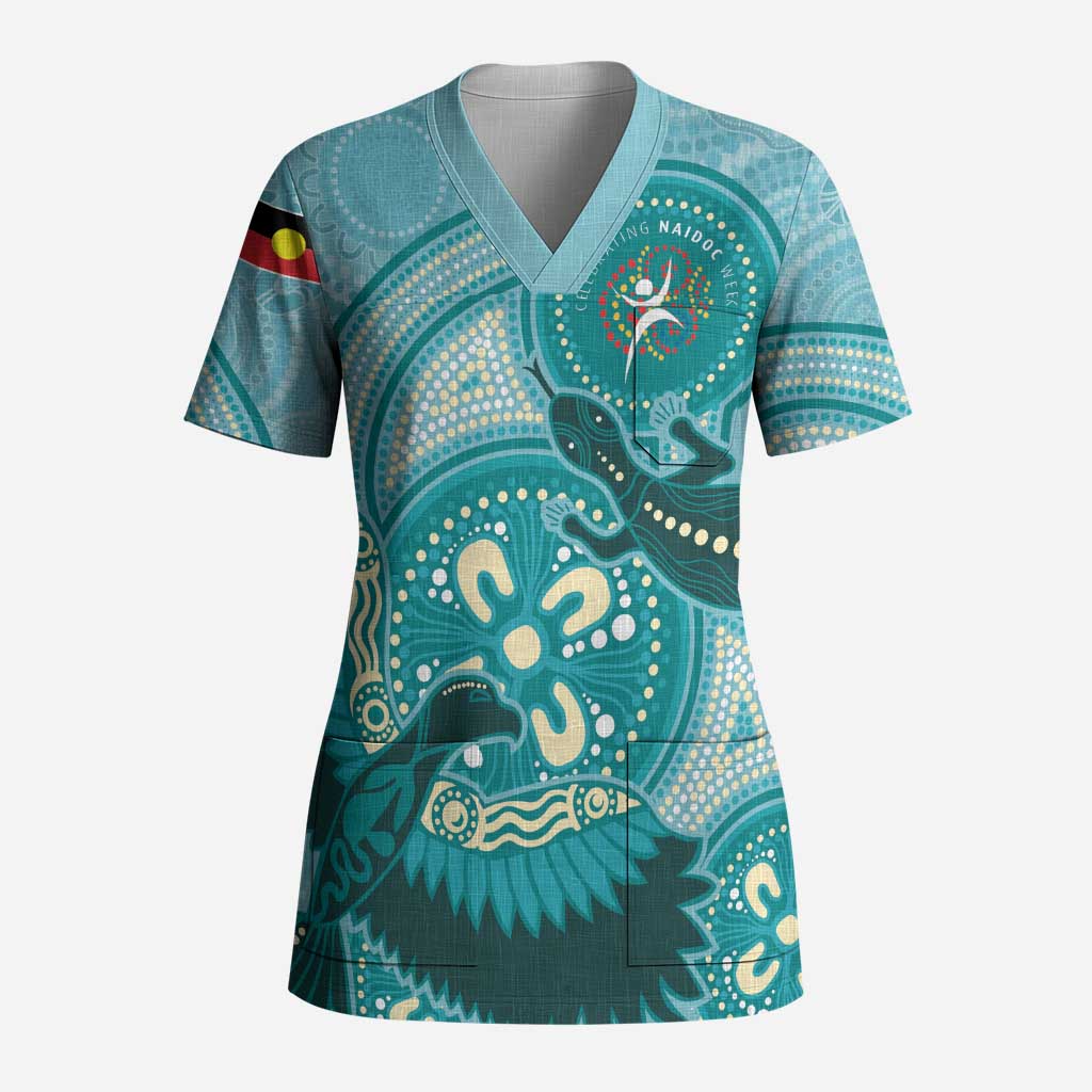 NAIDOC 2025 Strength Vision & Legacy Scrub Top Future Dreaming - Teal - Aussie Hoodie