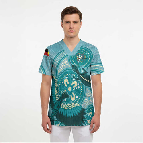 NAIDOC 2025 Strength Vision & Legacy Scrub Top Future Dreaming - Teal - Aussie Hoodie