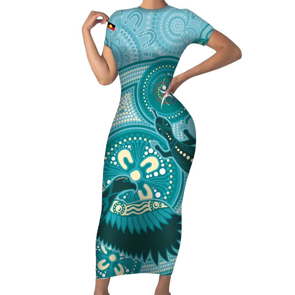 NAIDOC 2025 Strength Vision & Legacy Short Sleeve Bodycon Dress Future Dreaming - Teal