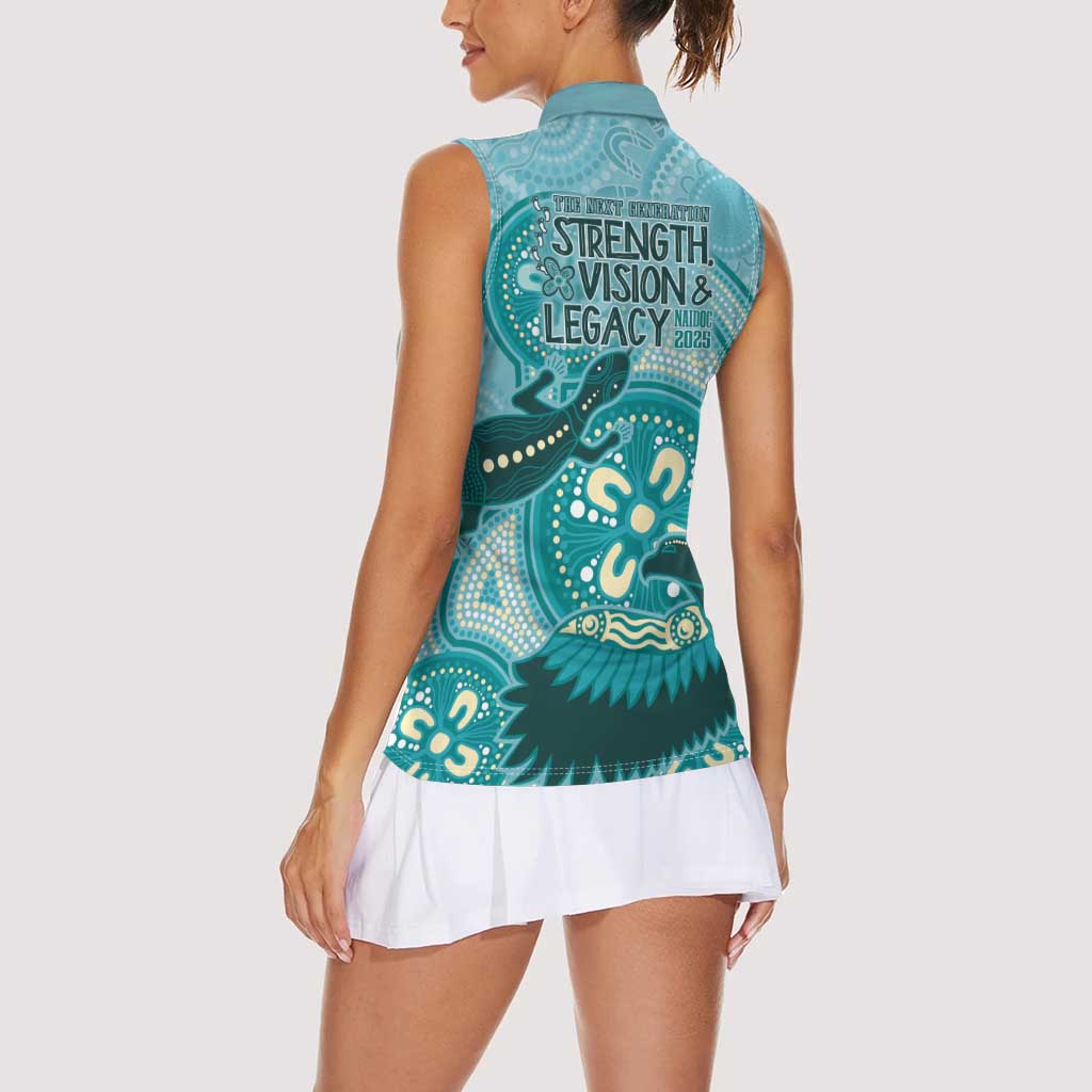 NAIDOC 2025 Strength Vision & Legacy Women Sleeveless Polo Shirt Future Dreaming - Teal