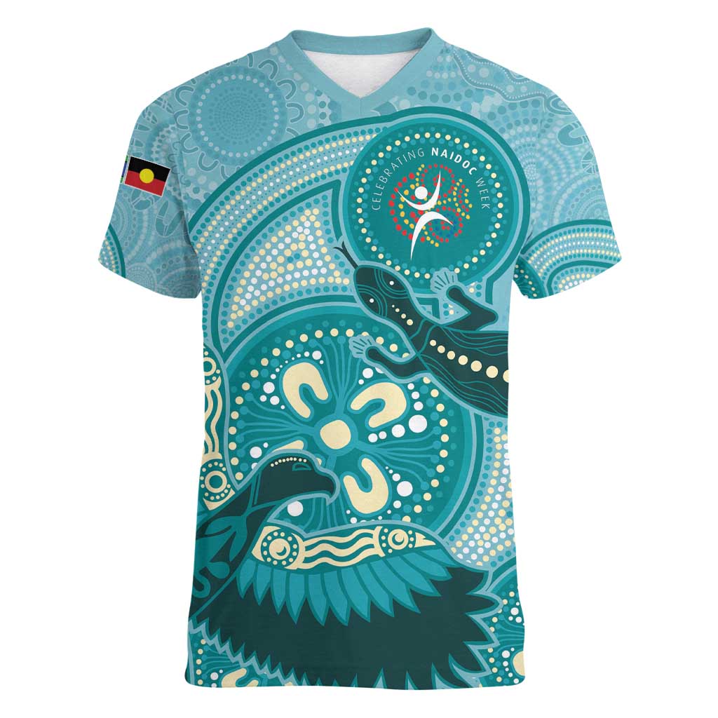 NAIDOC 2025 Strength Vision & Legacy Women V-Neck T-Shirt Future Dreaming - Teal