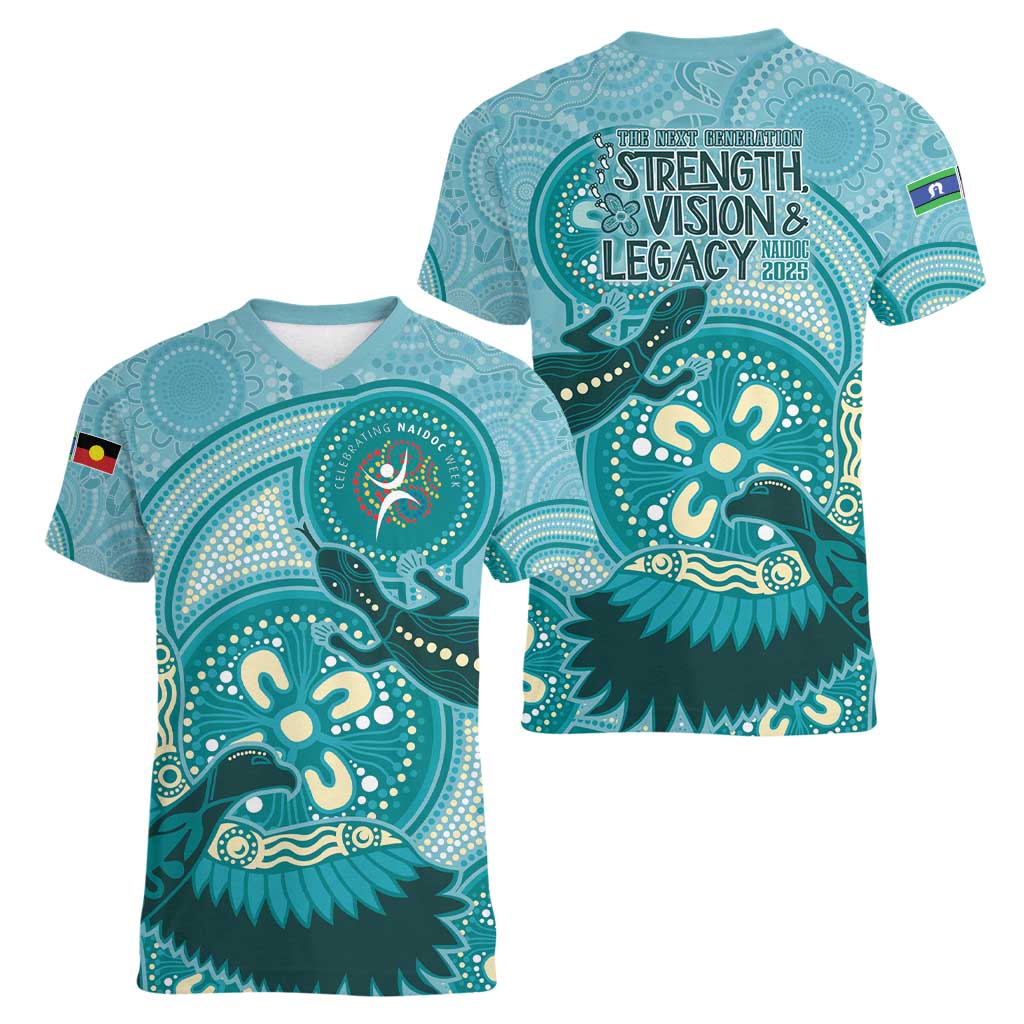 NAIDOC 2025 Strength Vision & Legacy Women V-Neck T-Shirt Future Dreaming - Teal