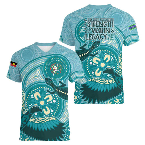 NAIDOC 2025 Strength Vision & Legacy Women V-Neck T-Shirt Future Dreaming - Teal