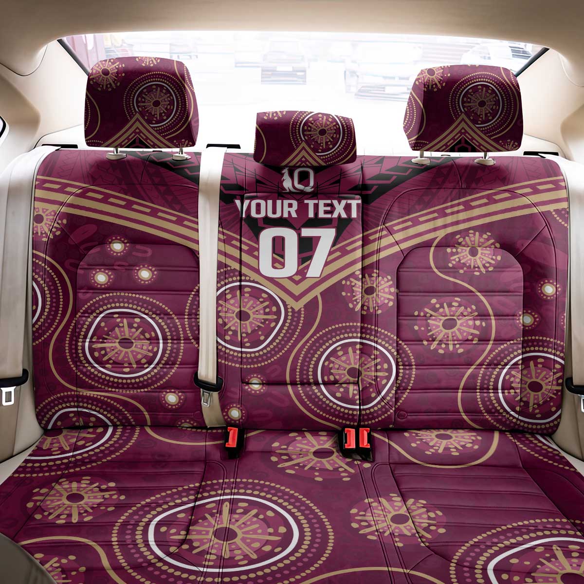 Personalized Australia QLD Maroons Back Car Seat Cover Indigenous Aboriginal Mix Polynesian Motifs