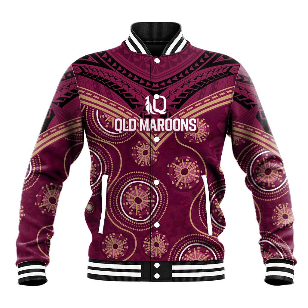 Personalized Australia QLD Maroons Baseball Jacket Indigenous Aboriginal Mix Polynesian Motifs