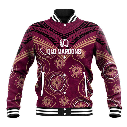 Personalized Australia QLD Maroons Baseball Jacket Indigenous Aboriginal Mix Polynesian Motifs