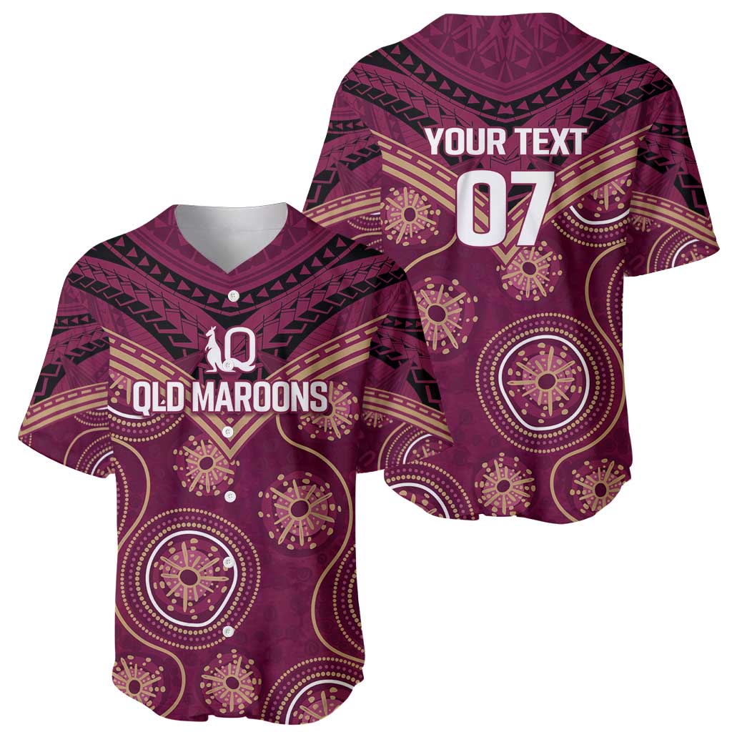 Personalized Australia QLD Maroons Baseball Jersey Indigenous Aboriginal Mix Polynesian Motifs