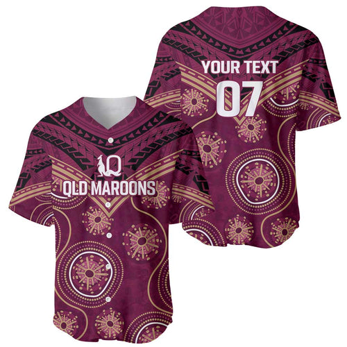 Personalized Australia QLD Maroons Baseball Jersey Indigenous Aboriginal Mix Polynesian Motifs