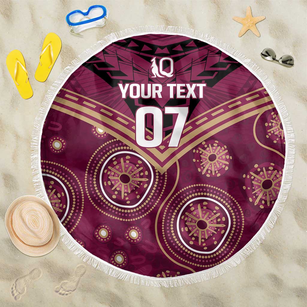 Personalized Australia QLD Maroons Beach Blanket Indigenous Aboriginal Mix Polynesian Motifs