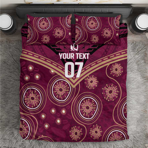 Personalized Australia QLD Maroons Bedding Set Indigenous Aboriginal Mix Polynesian Motifs