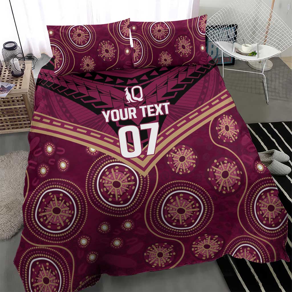 Personalized Australia QLD Maroons Bedding Set Indigenous Aboriginal Mix Polynesian Motifs