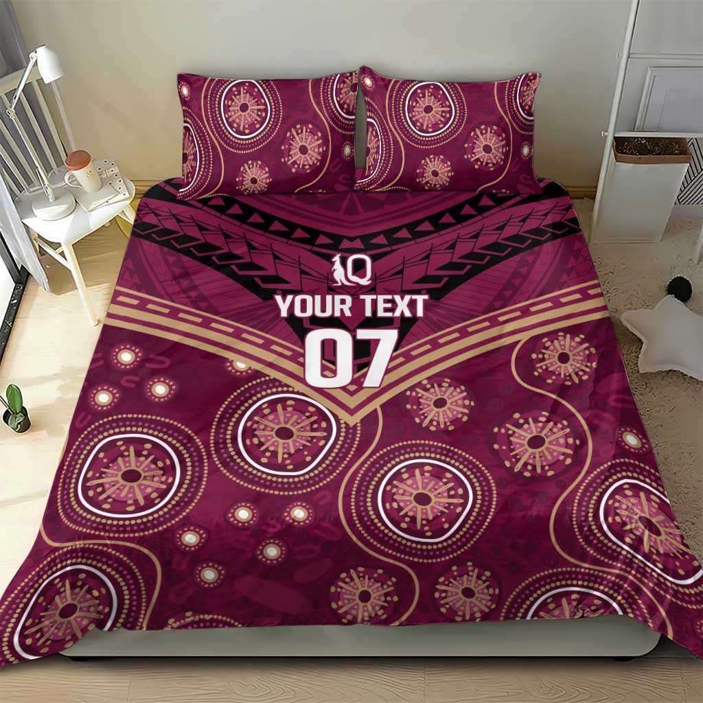 Personalized Australia QLD Maroons Bedding Set Indigenous Aboriginal Mix Polynesian Motifs