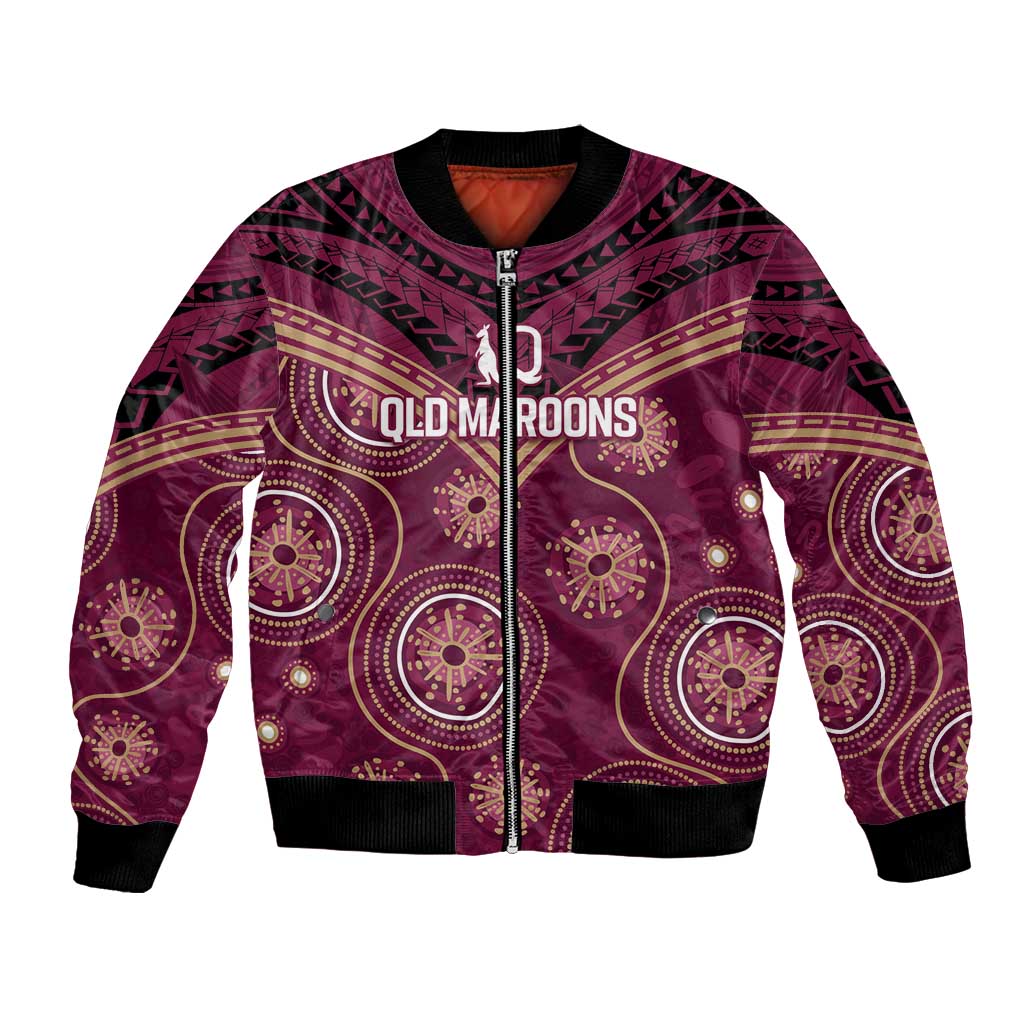 Personalized Australia QLD Maroons Bomber Jacket Indigenous Aboriginal Mix Polynesian Motifs
