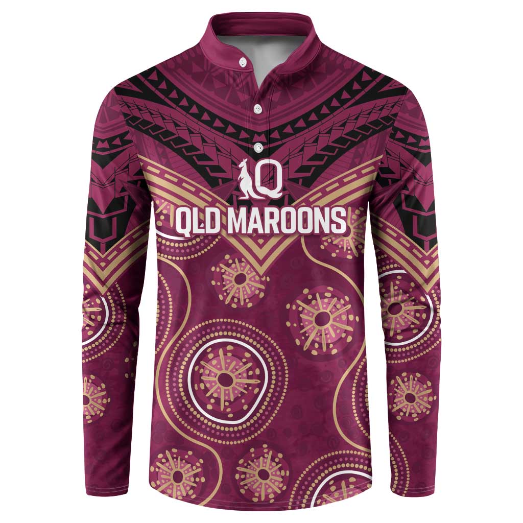 Personalized Australia QLD Maroons Button Sweatshirt Indigenous Aboriginal Mix Polynesian Motifs