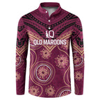 Personalized Australia QLD Maroons Button Sweatshirt Indigenous Aboriginal Mix Polynesian Motifs
