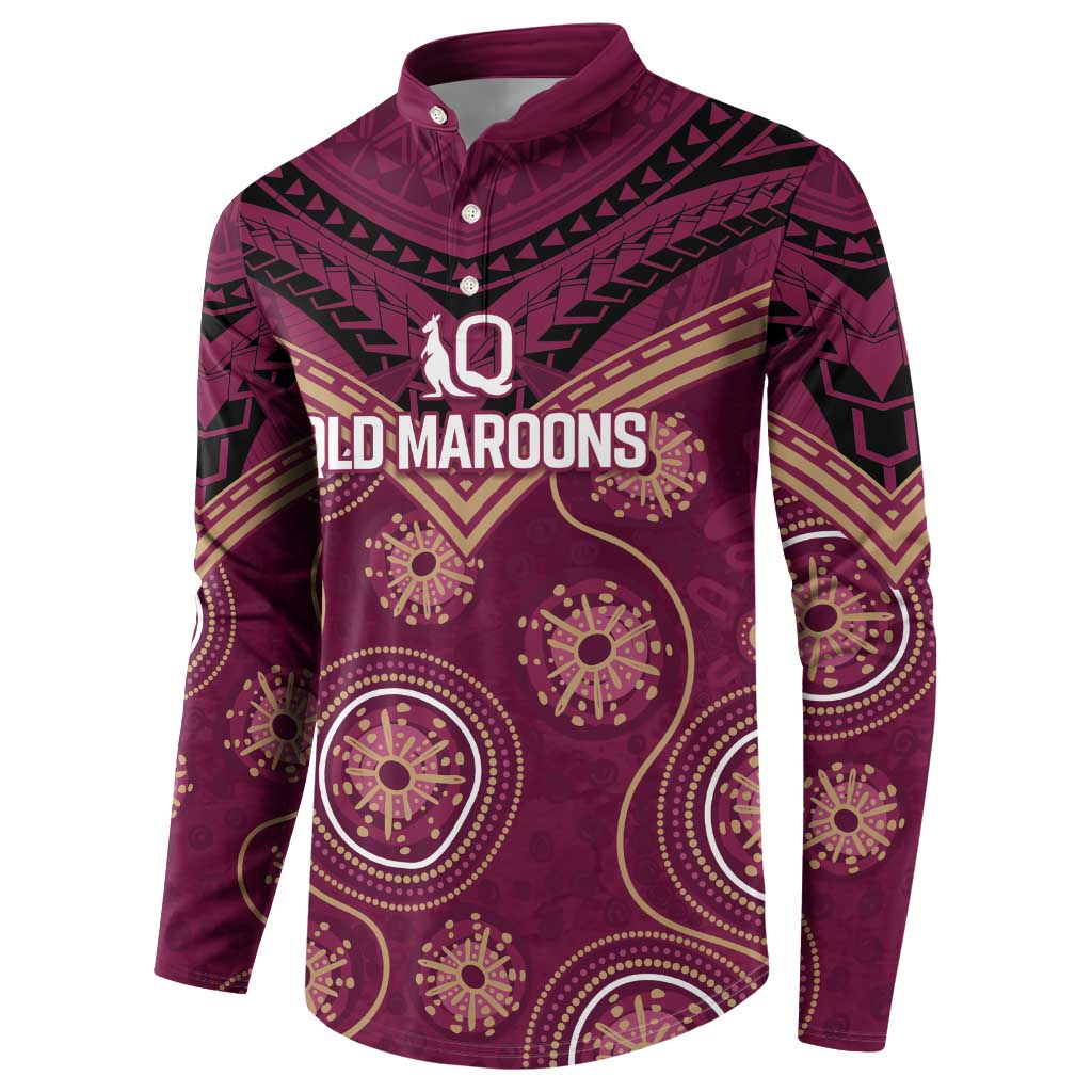 Personalized Australia QLD Maroons Button Sweatshirt Indigenous Aboriginal Mix Polynesian Motifs