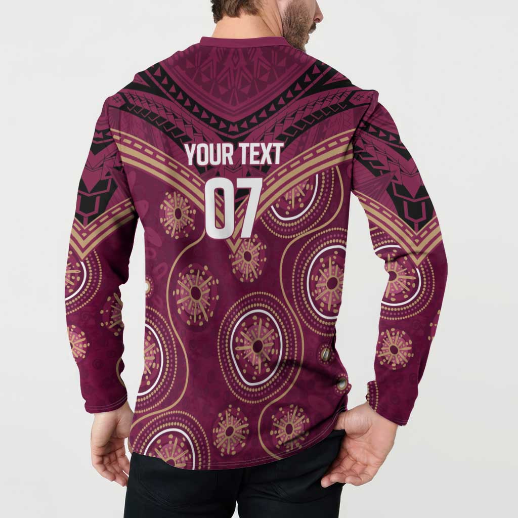 Personalized Australia QLD Maroons Button Sweatshirt Indigenous Aboriginal Mix Polynesian Motifs