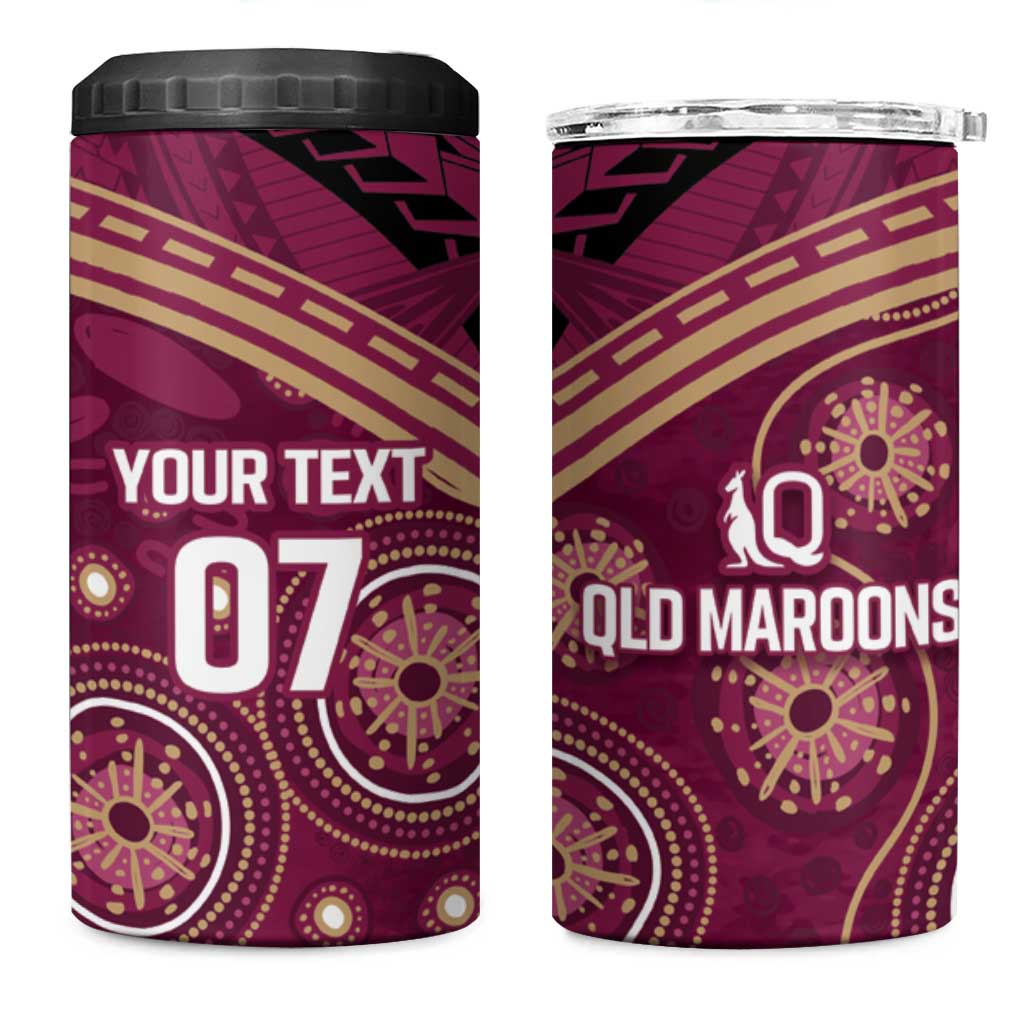 Personalized Australia QLD Maroons 4 in 1 Can Cooler Tumbler Indigenous Aboriginal Mix Polynesian Motifs