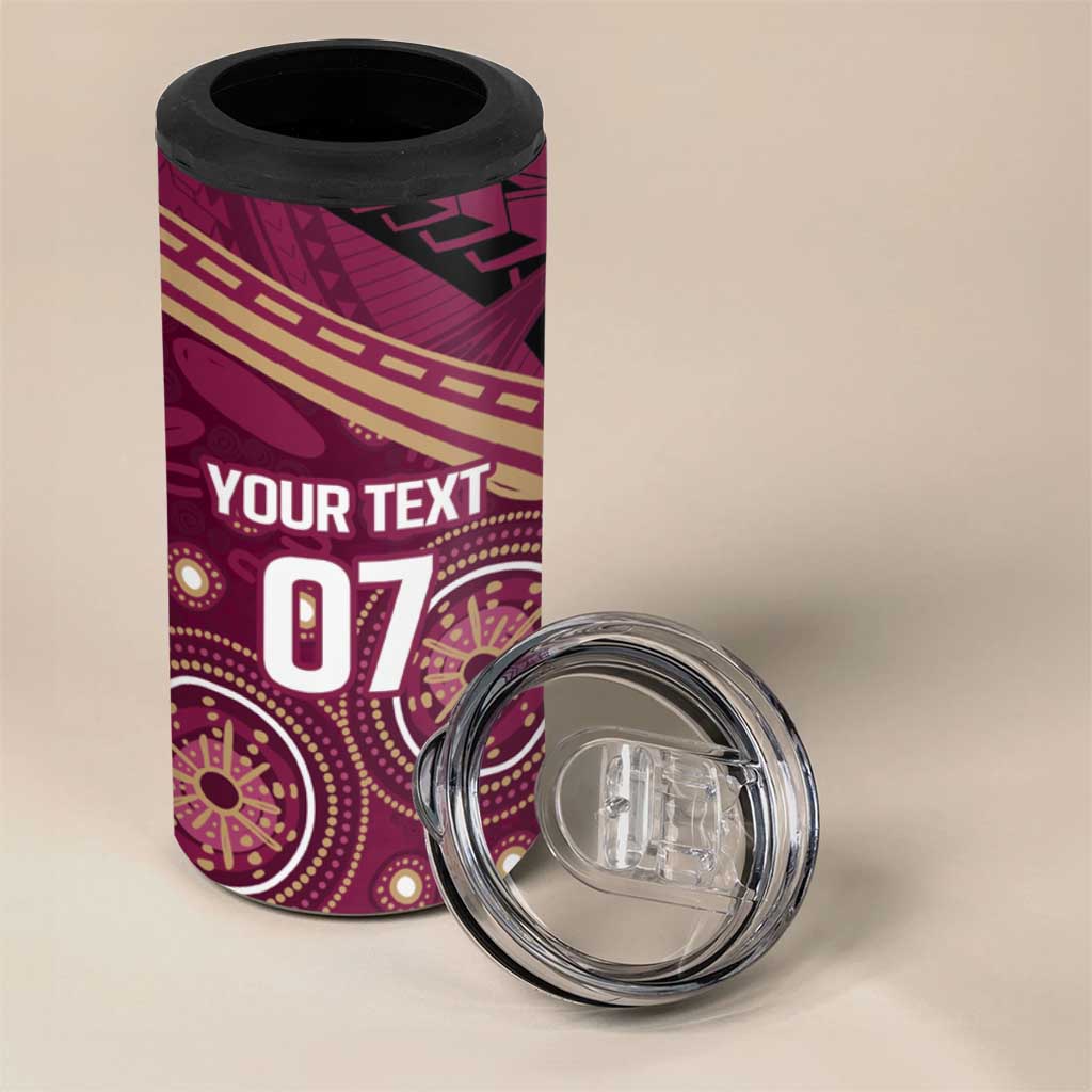 Personalized Australia QLD Maroons 4 in 1 Can Cooler Tumbler Indigenous Aboriginal Mix Polynesian Motifs