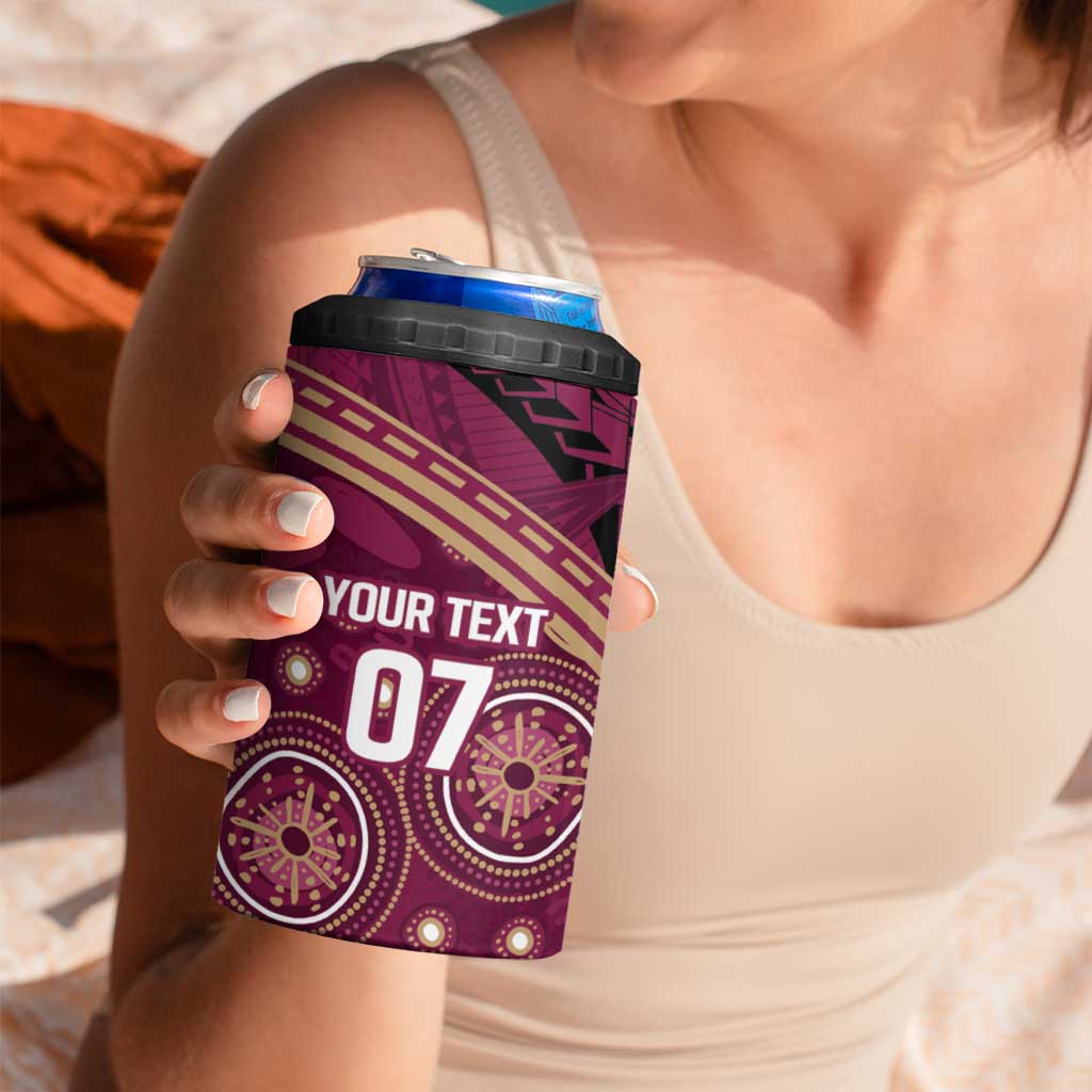 Personalized Australia QLD Maroons 4 in 1 Can Cooler Tumbler Indigenous Aboriginal Mix Polynesian Motifs