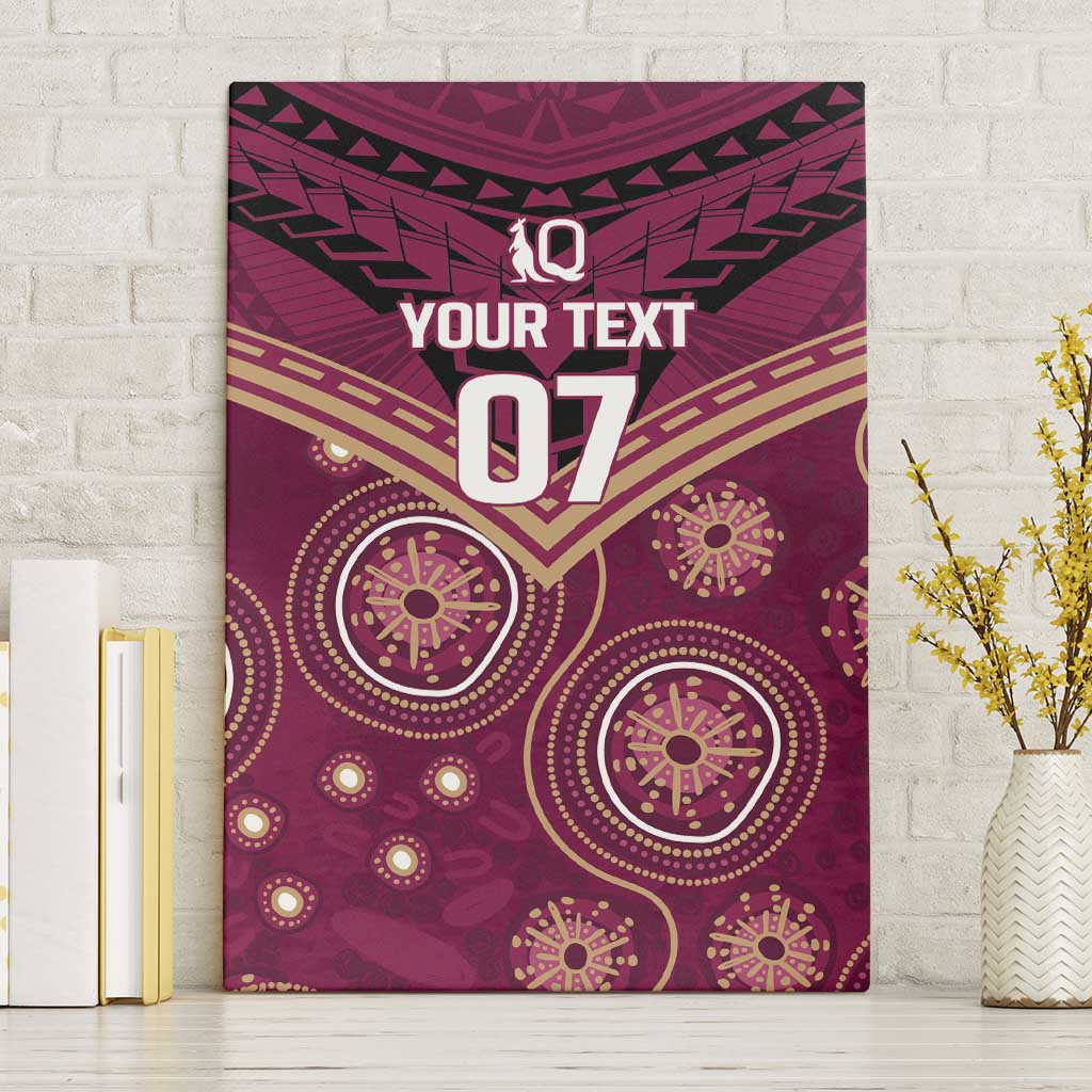 Personalized Australia QLD Maroons Canvas Wall Art Indigenous Aboriginal Mix Polynesian Motifs