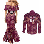 Personalized Australia QLD Maroons Couples Matching Mermaid Dress and Long Sleeve Button Shirt Indigenous Aboriginal Mix Polynesian Motifs