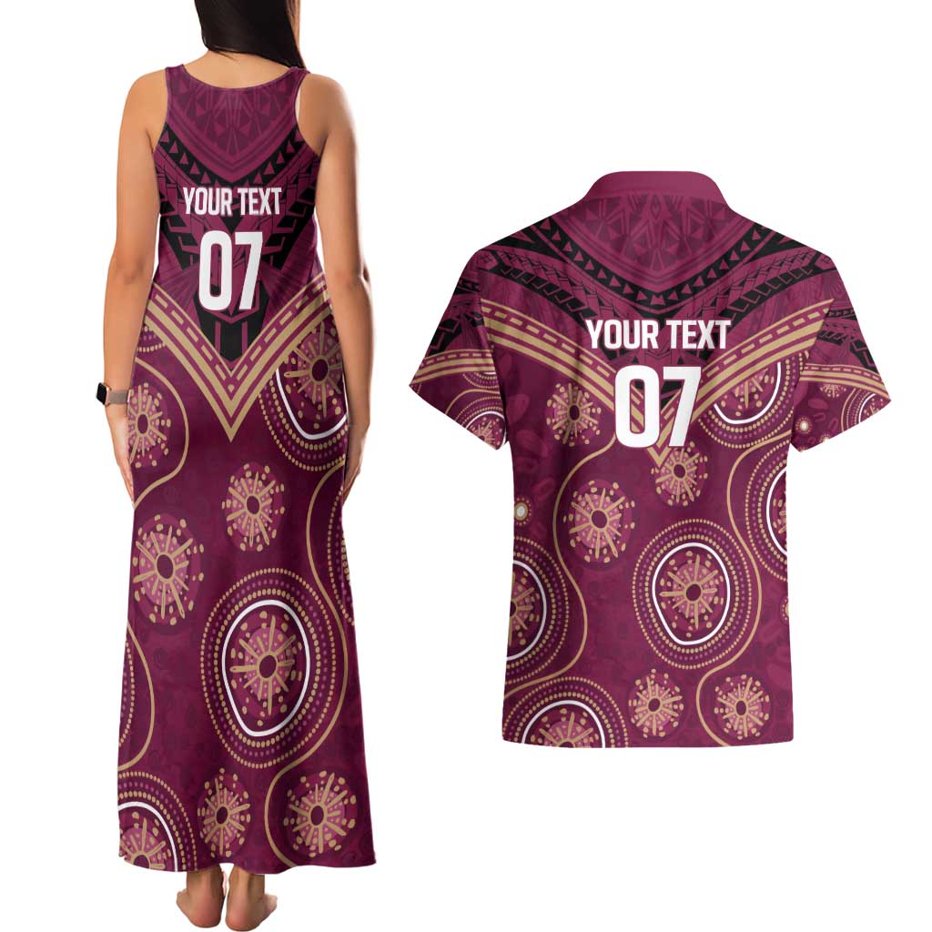 Personalized Australia QLD Maroons Couples Matching Tank Maxi Dress and Hawaiian Shirt Indigenous Aboriginal Mix Polynesian Motifs