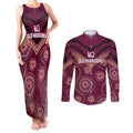 Personalized Australia QLD Maroons Couples Matching Tank Maxi Dress and Long Sleeve Button Shirt Indigenous Aboriginal Mix Polynesian Motifs