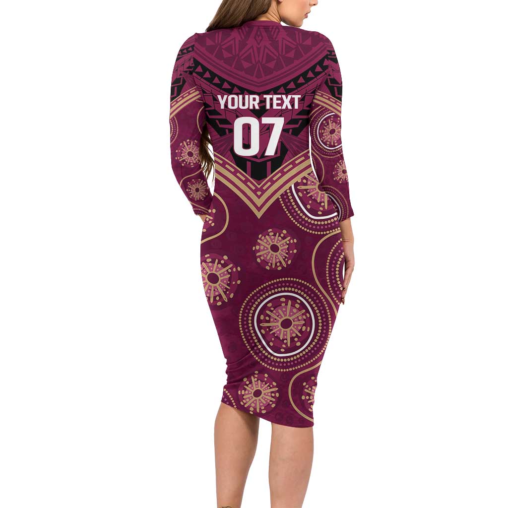 Personalized Australia QLD Maroons Family Matching Long Sleeve Bodycon Dress and Hawaiian Shirt Indigenous Aboriginal Mix Polynesian Motifs