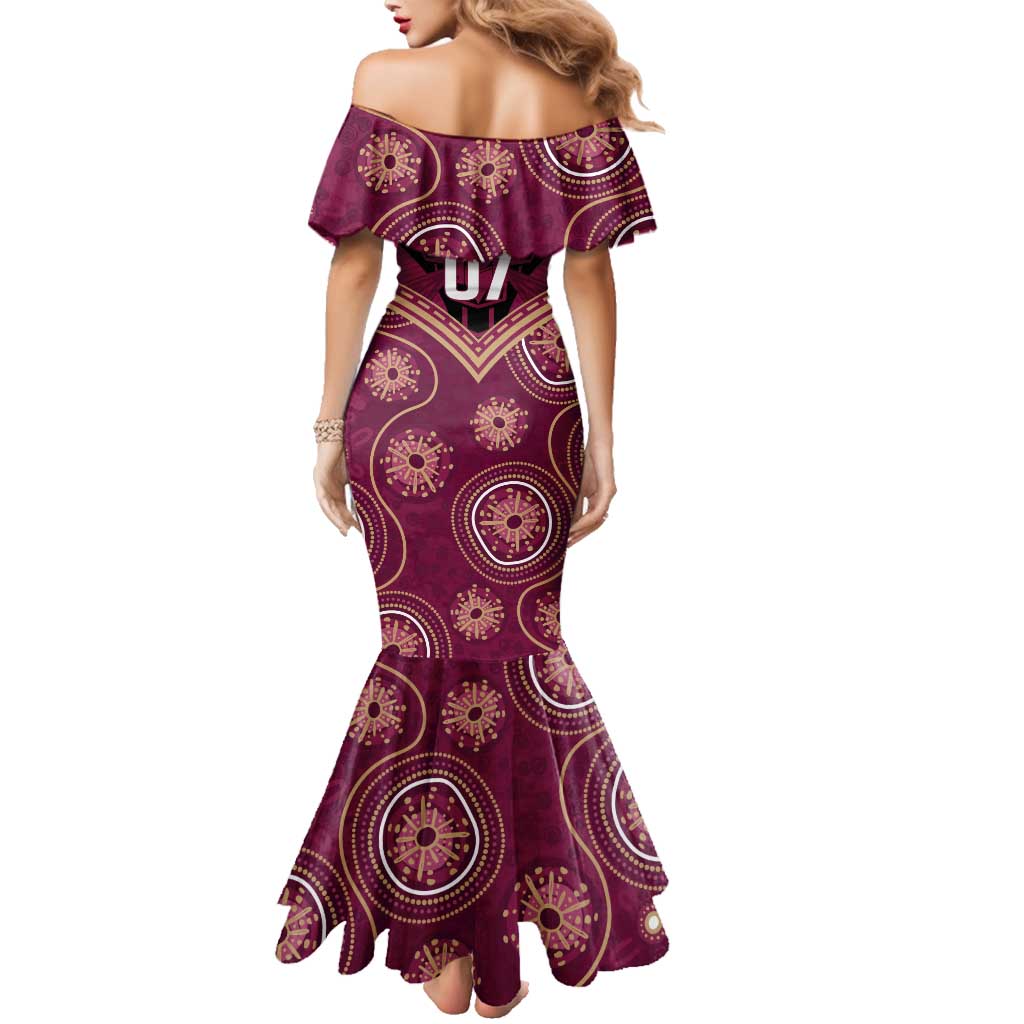 Personalized Australia QLD Maroons Family Matching Mermaid Dress and Hawaiian Shirt Indigenous Aboriginal Mix Polynesian Motifs