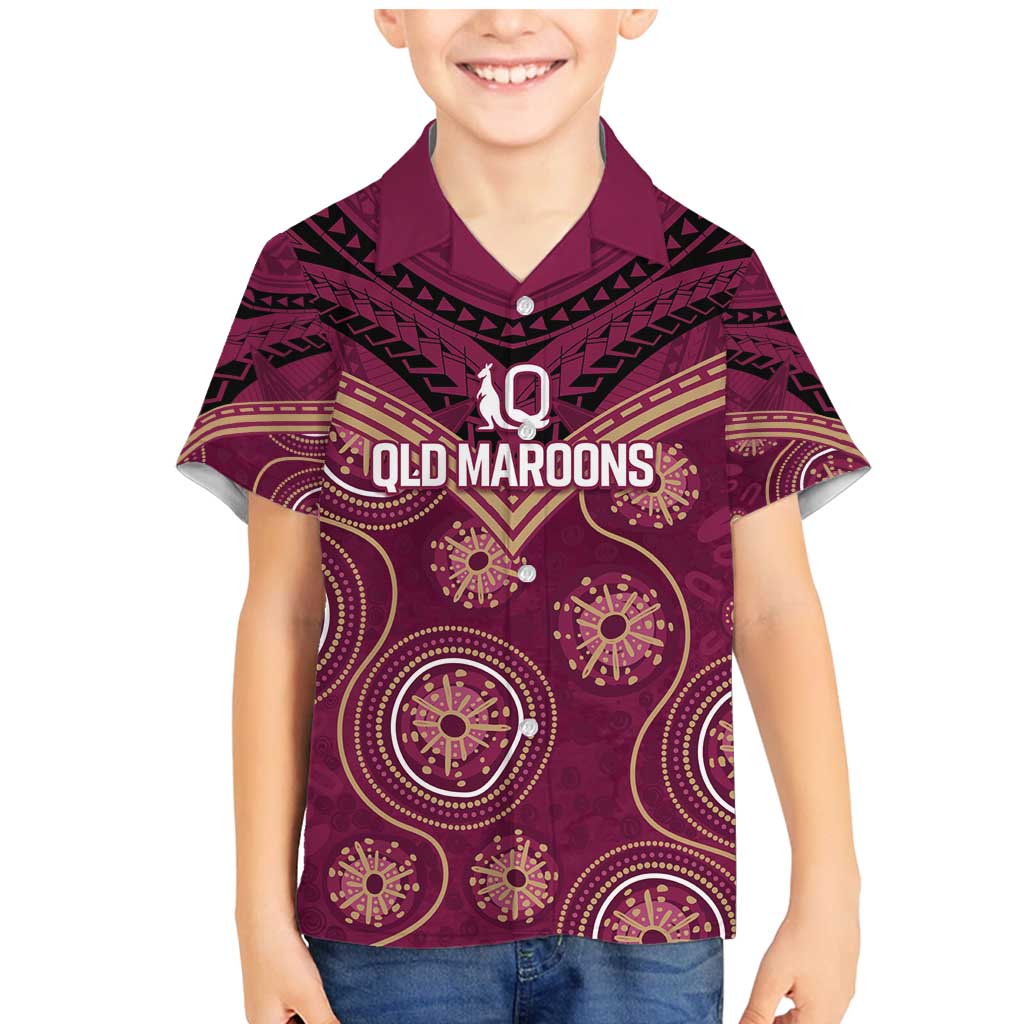 Personalized Australia QLD Maroons Family Matching Mermaid Dress and Hawaiian Shirt Indigenous Aboriginal Mix Polynesian Motifs