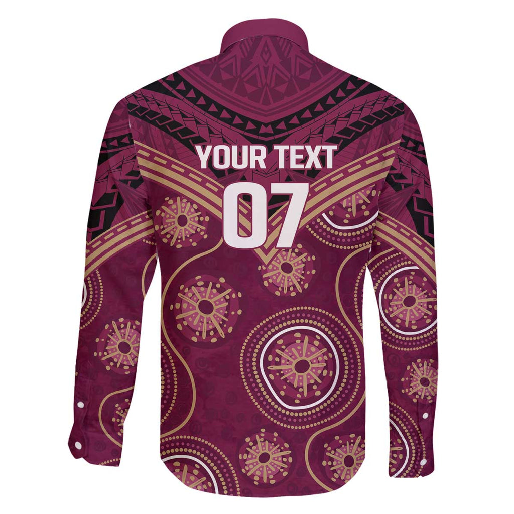 Personalized Australia QLD Maroons Family Matching Off The Shoulder Long Sleeve Dress and Hawaiian Shirt Indigenous Aboriginal Mix Polynesian Motifs