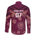 Personalized Australia QLD Maroons Family Matching Off The Shoulder Long Sleeve Dress and Hawaiian Shirt Indigenous Aboriginal Mix Polynesian Motifs