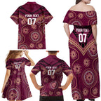 Personalized Australia QLD Maroons Family Matching Off Shoulder Maxi Dress and Hawaiian Shirt Indigenous Aboriginal Mix Polynesian Motifs