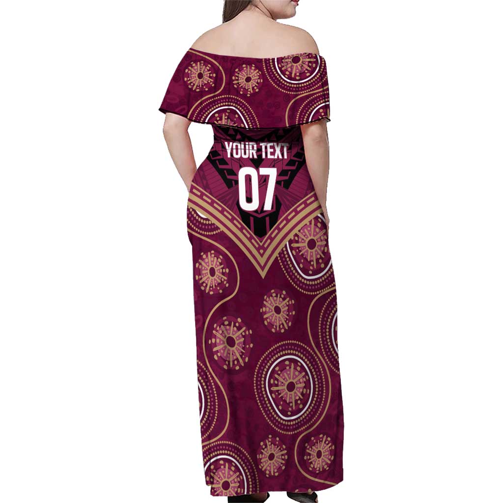 Personalized Australia QLD Maroons Family Matching Off Shoulder Maxi Dress and Hawaiian Shirt Indigenous Aboriginal Mix Polynesian Motifs