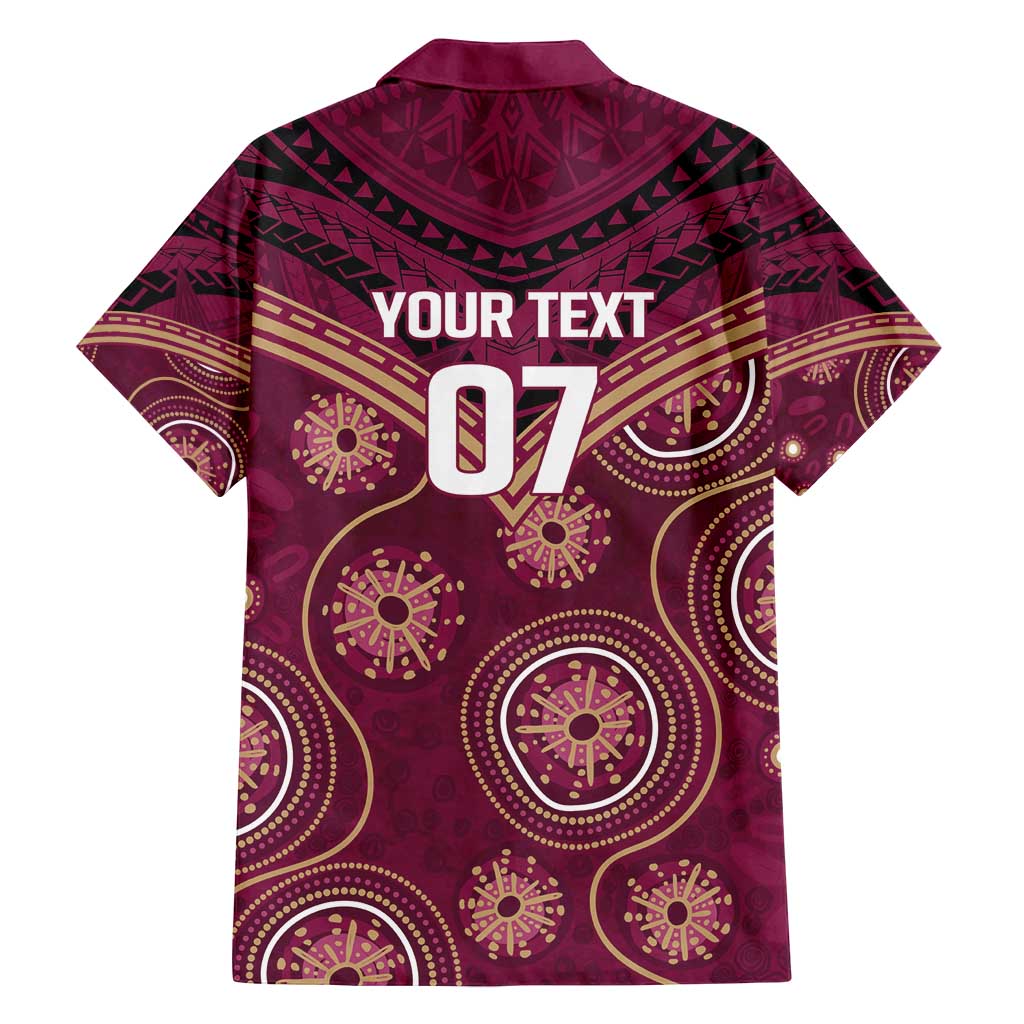 Personalized Australia QLD Maroons Family Matching Off Shoulder Short Dress and Hawaiian Shirt Indigenous Aboriginal Mix Polynesian Motifs