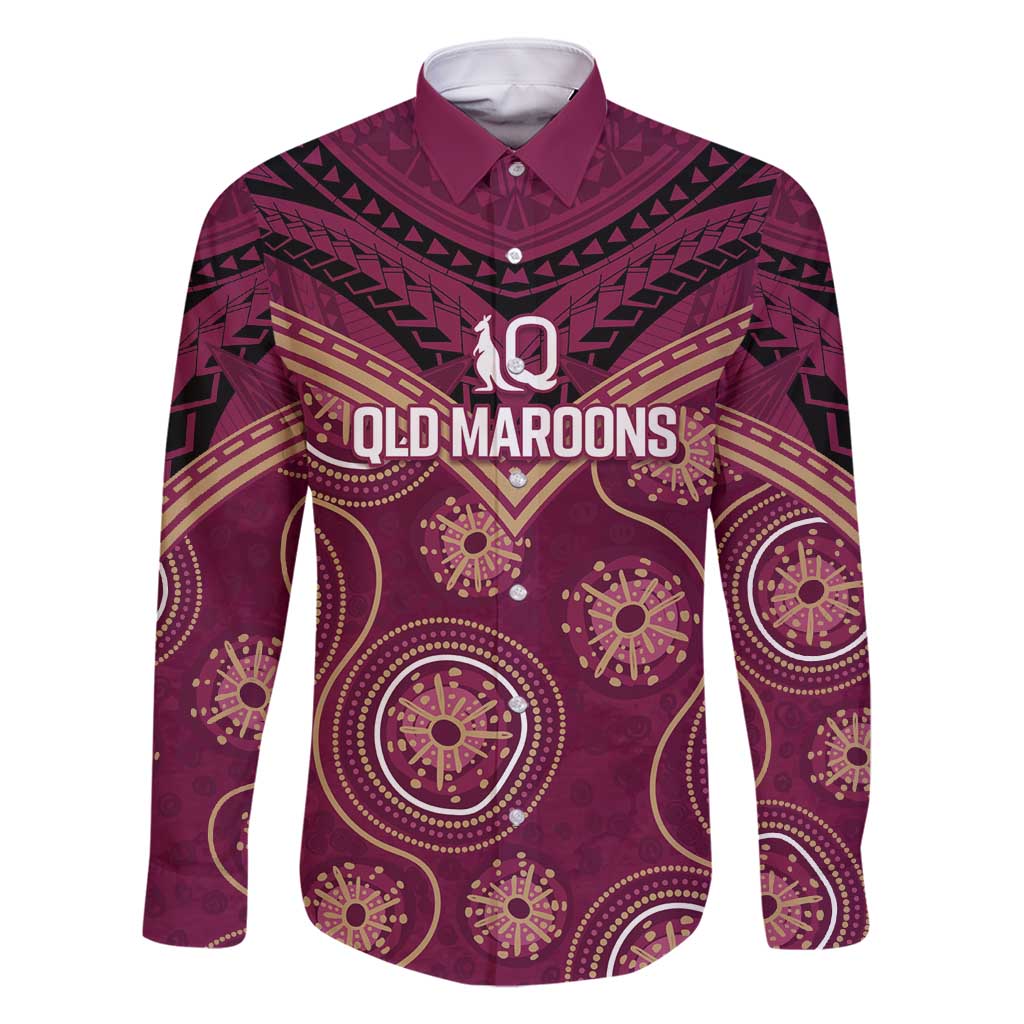 Personalized Australia QLD Maroons Family Matching Off Shoulder Short Dress and Hawaiian Shirt Indigenous Aboriginal Mix Polynesian Motifs